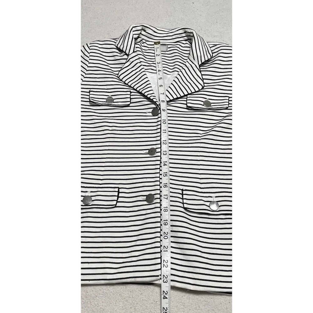 Chicos Jacket Women's Small 0 White Long Sleeve Striped Lined Button Up Coat 4/6 - Picture 7 of 9